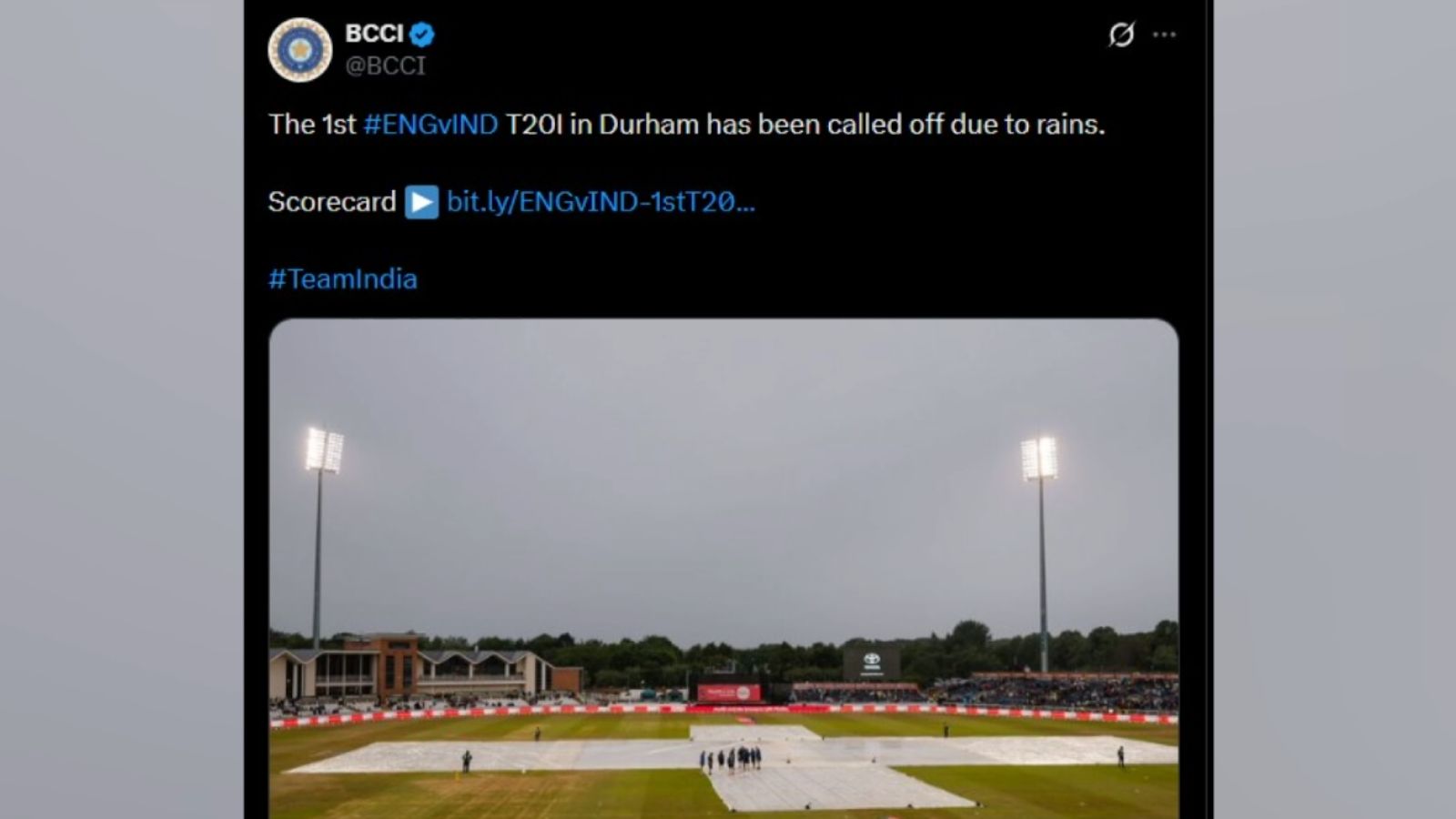 India-England T20I: Rain forces abandonment of opening match
